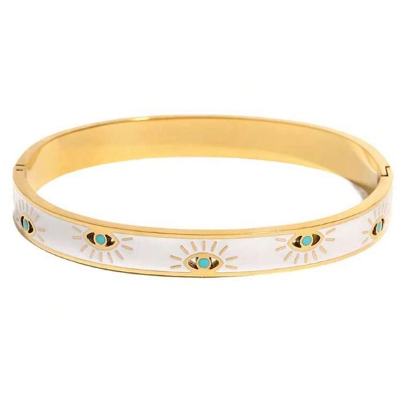 Jewelry - Turkish Evil Eye Gold Plated Stainless Steel Bangle Bracelet